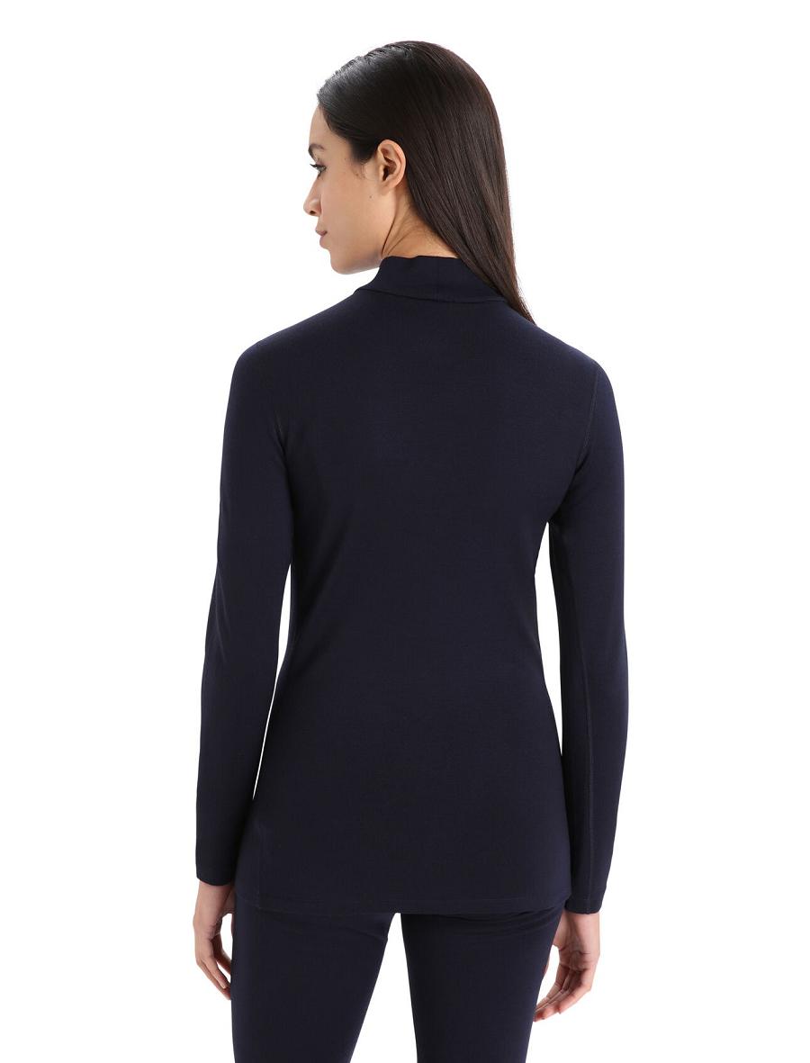 Women's Icebreaker Merino 260 Tech Long Sleeve Turtleneck Base Layers Midnight Navy | CA 1120FDNM